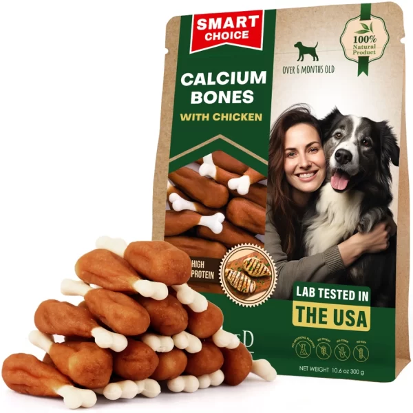 Dog Calcium Bones Wrapped Chicken & Rawhide Free Chew Treats - Pet Healthy Dried Snacks & Grain Free Meat - Bulk Best Chews For Christmas, Training Small & Large Dogs